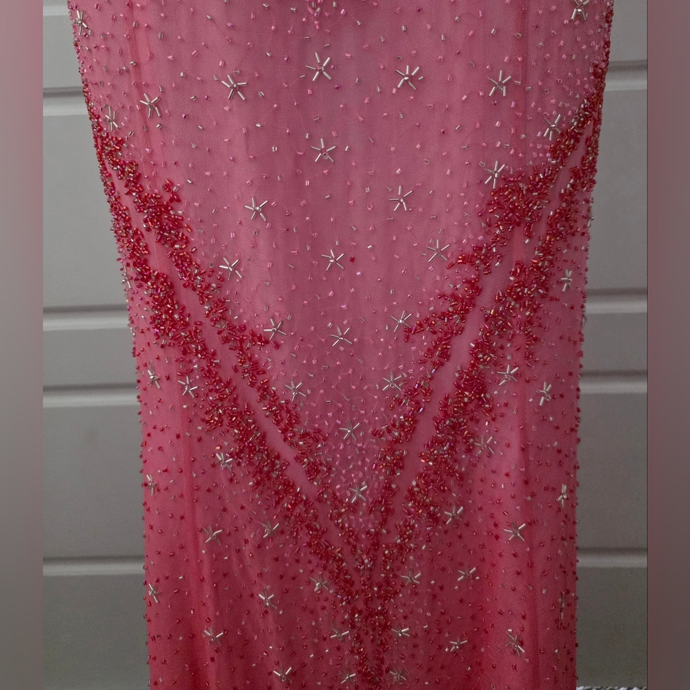 Pink Ombre Beaded A-line Halter Evening Gown - Picture 4 of 10